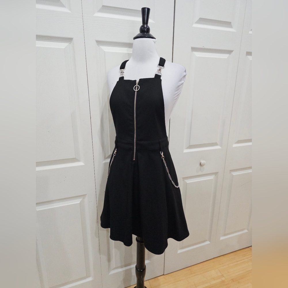 Hot Topic Punk Goth Black O-Ring Zipper & Chain Skirtall Skirt Overall Dress XS - Picture 13 of 16